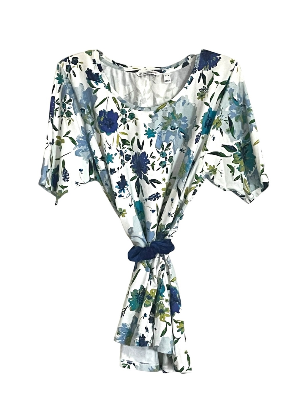 Isaac Mizrahi Refreshing Teal Bright-White Navy Green Floral Scoop Neck Tunic